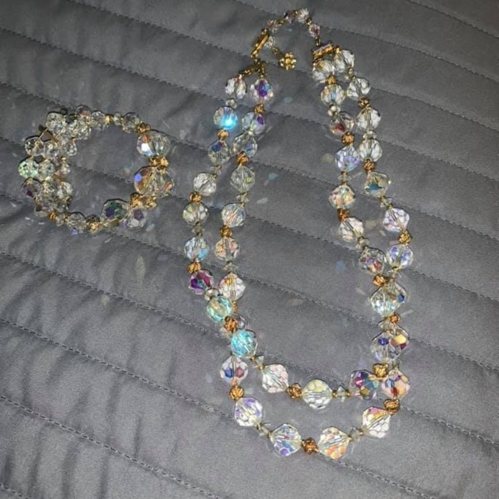 Art Deco 1950's Aurora Borealis Necklace & Bracelet